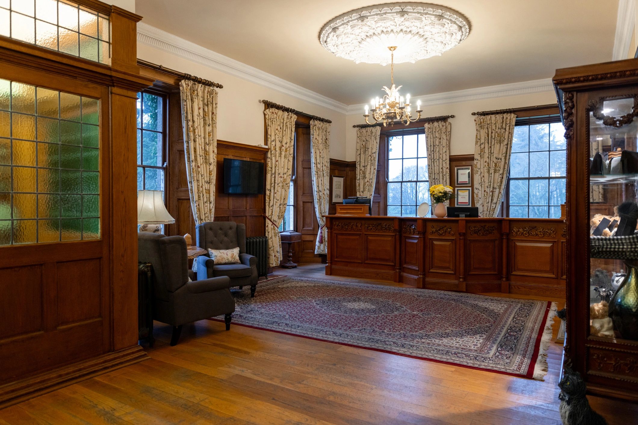 Reception area with decorative flooring